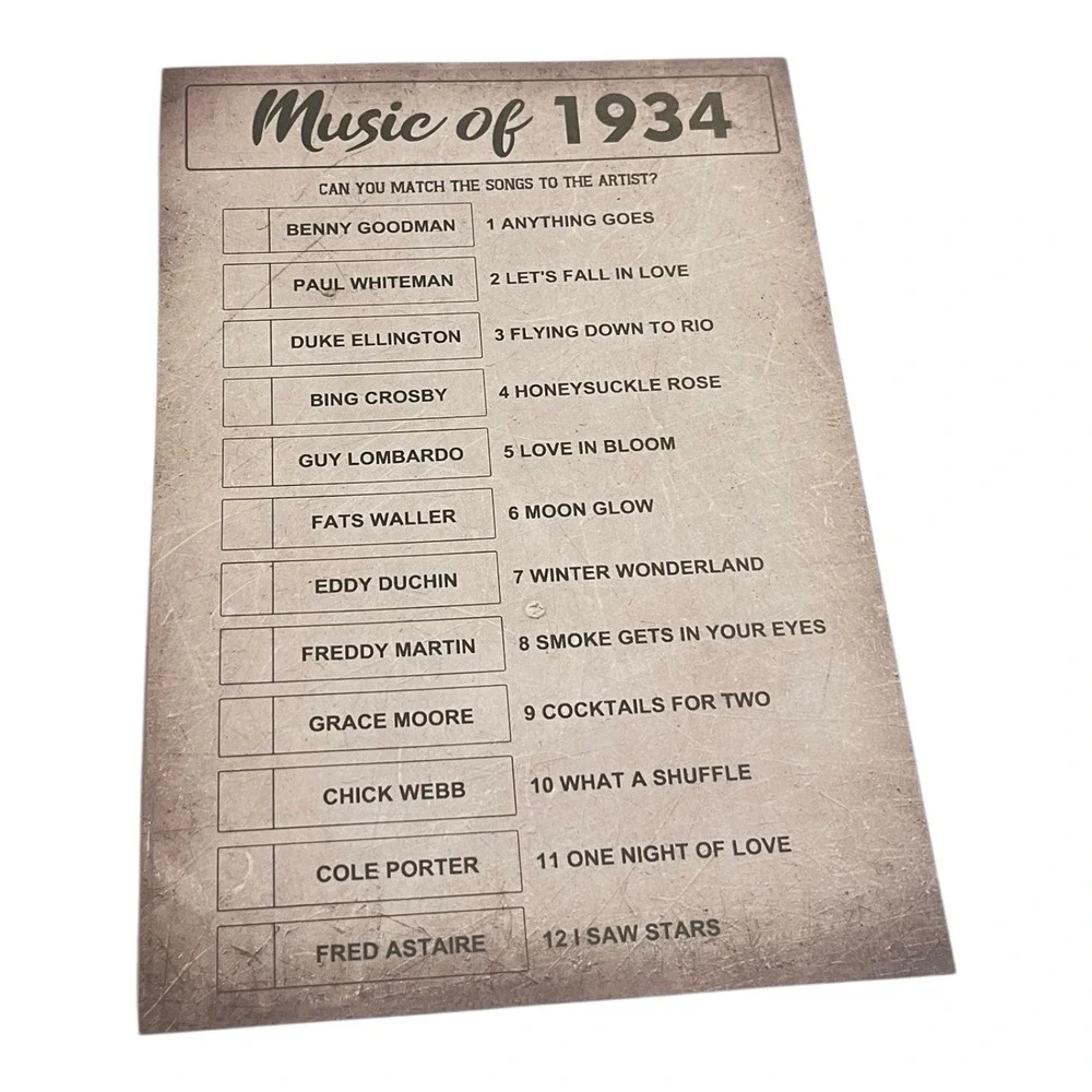 Born 1934 92nd Birthday Party Games 5x7